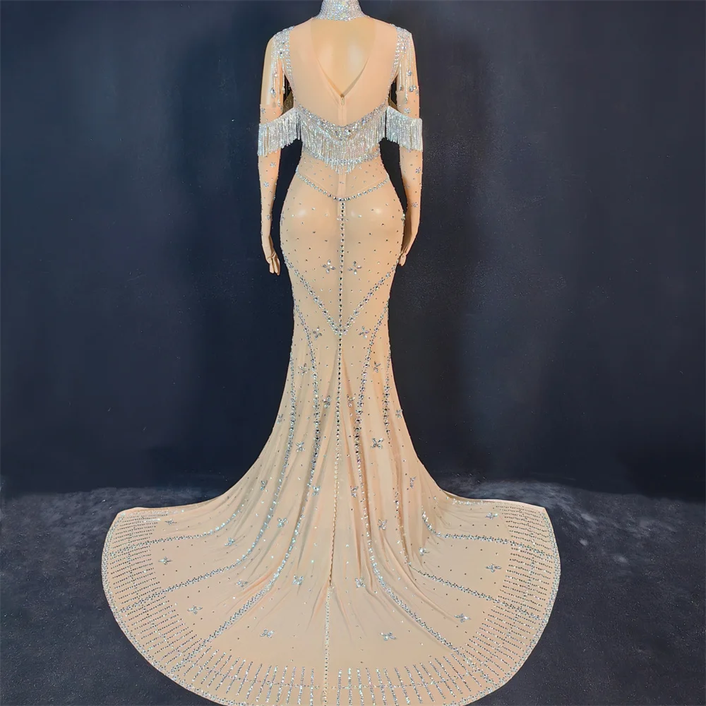 2025 Woman Elegant Evening Dresses Tassel Bead Luxury Long Dress Celebrity Hosting stage Performance Clothes Glitter Costume yk