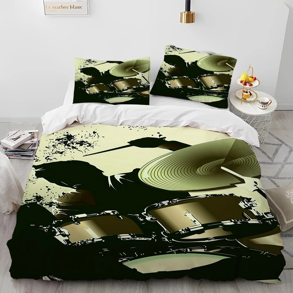 3D Drum Kit Music Instruments Comforter Bedding Set,Duvet Cover Bed Set Quilt Cover Pillowcase,King Queen Size Bedding Set Gift