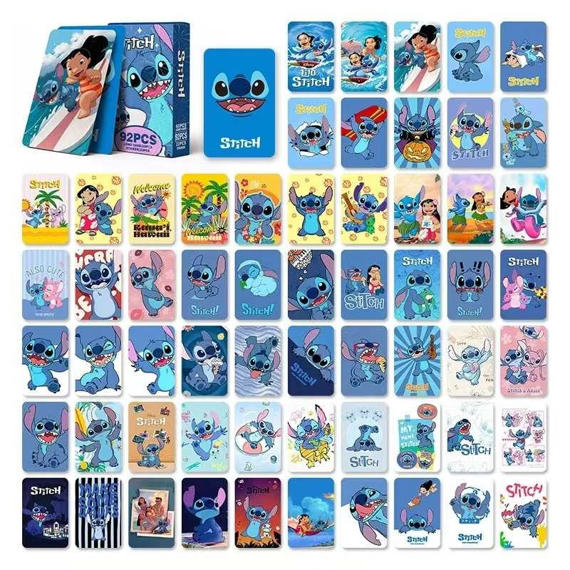 92 stks Disney Stitch Collection Kaarten Kawaii Anime Figuur Perifere Laserkaart Handboek Cartoon Jongens Meisjes Verjaardagscadeautjes Speelgoed