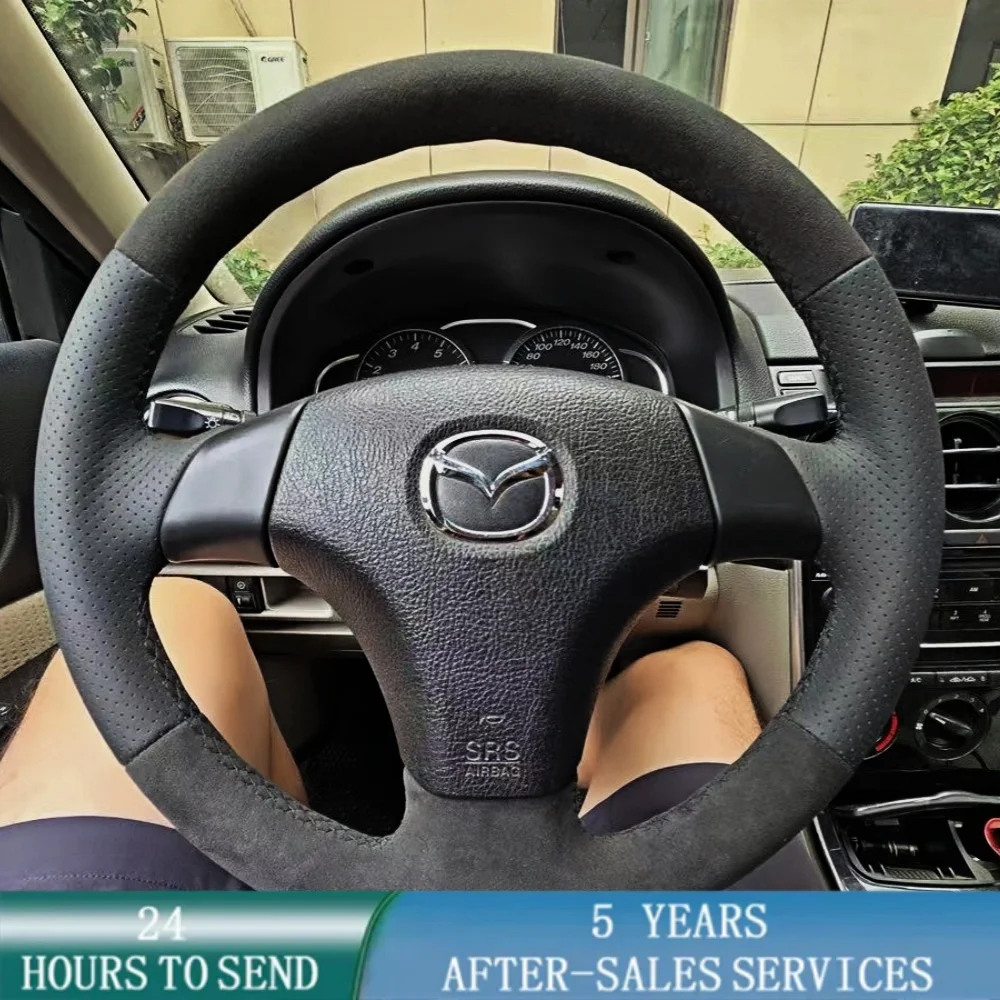 Cubierta trenzada para volante de coche personalizada, costura a mano, cuero de ante auténtico para Mazda 3 2003-2009 Mazda 6 2002-2006 Mazda 5