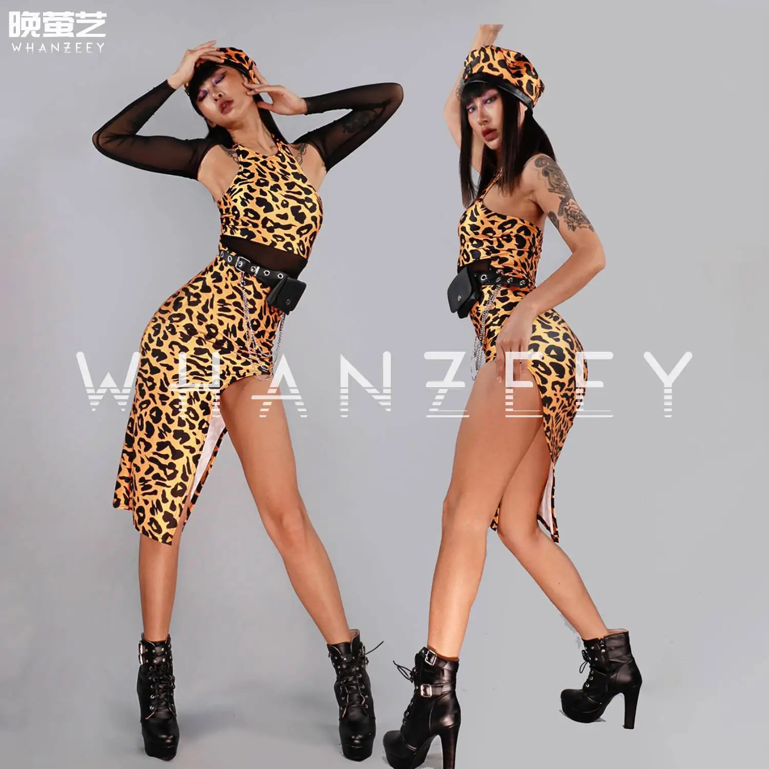 

Halloween Cosplay Art Bar Gogo Performance Dress Female New Leopard Pattern Sexy Nightclub Dance Ago Theme DJ Stage Costume