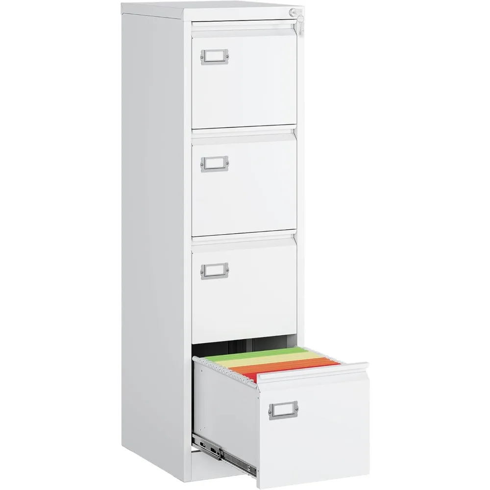 File Cabinet, White Vertical Filing Cabinets with Lock, Home Office File Folders Storage Cabinet for Letter