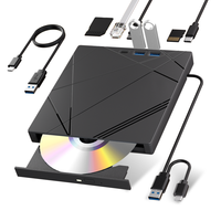External CD/DVD Drive USB 3.0 DVD Burner with Ethernet Adapter,TF/SD Card Slots,CD/DVD Player Reader/Writer for Windows Mac OS