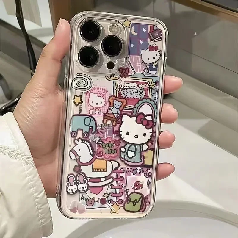 Sanrio Anime HelloKitty IPhone Mobile Phone Case for Girl Soft Shell All-inclusive Mobile Phone Case Antifall and Wear-resistant