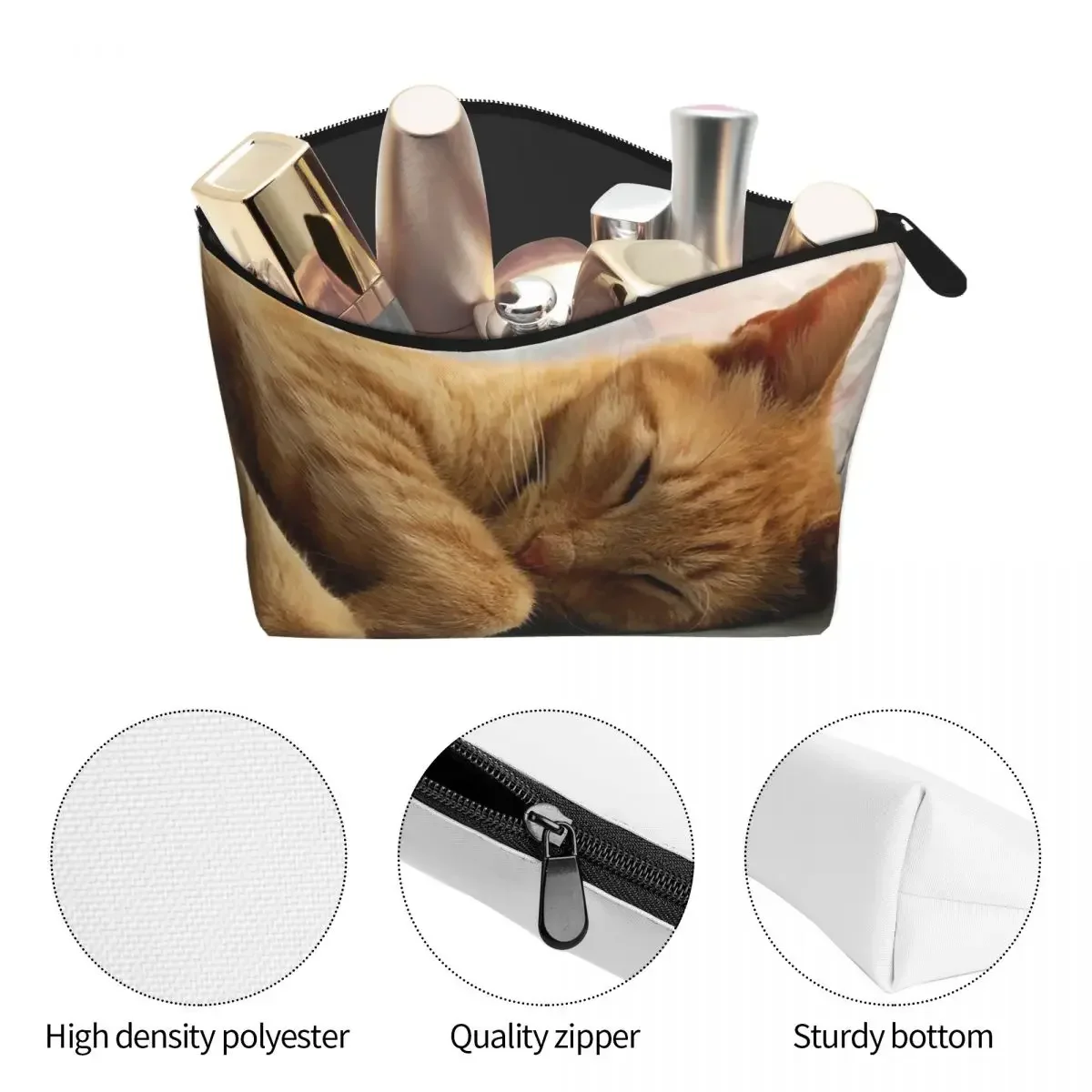 Ginger Cat Sleeping Women Cosmetic Bags Travel Makeup Organizer Pouch Toiletry Storage Dopp Kit Case
