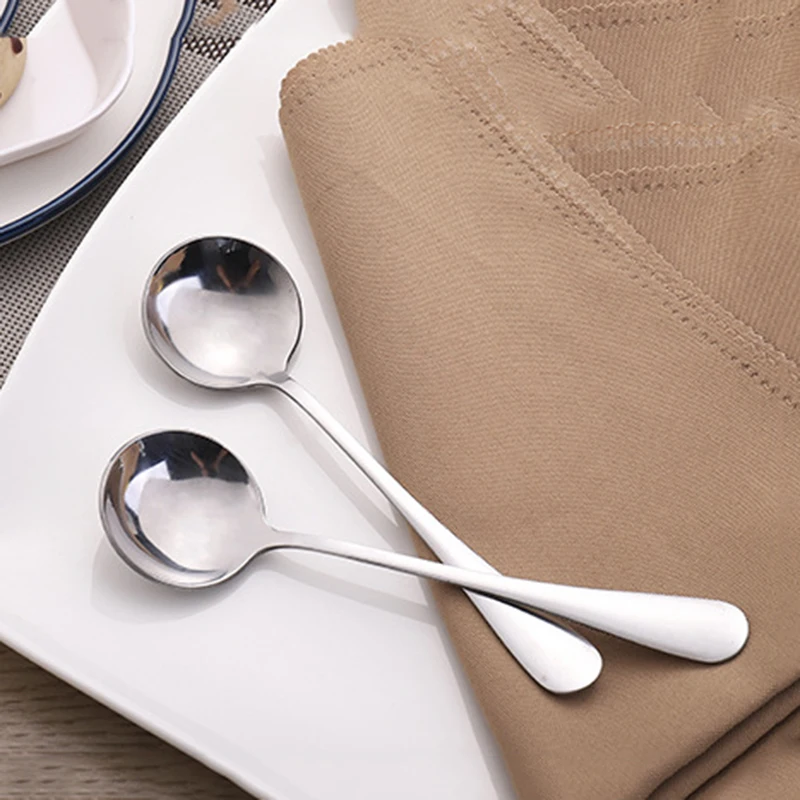 11cm Stainless Steel Round Spoon Hotel Family Spoon Kitchen Utensils Set Mirror Round Spoon Multifunctional Round Spoon