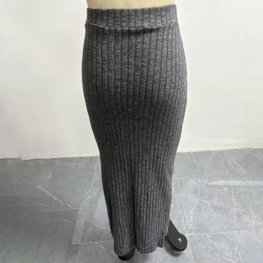 

High-waisted Skirt Elegant Ribbed Maxi Skirt with Side Slits High-waisted Solid Color Long Skirt for Autumn Winter Stylish