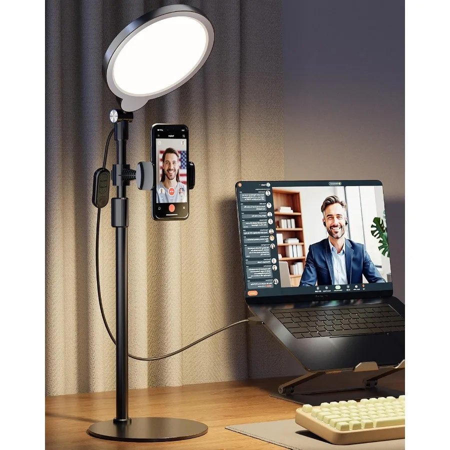 

Adjustable Desk Ring Light with Stand and Phone Holder for Video Calls Ideal Lighting Solution for Computer Laptop Conference W
