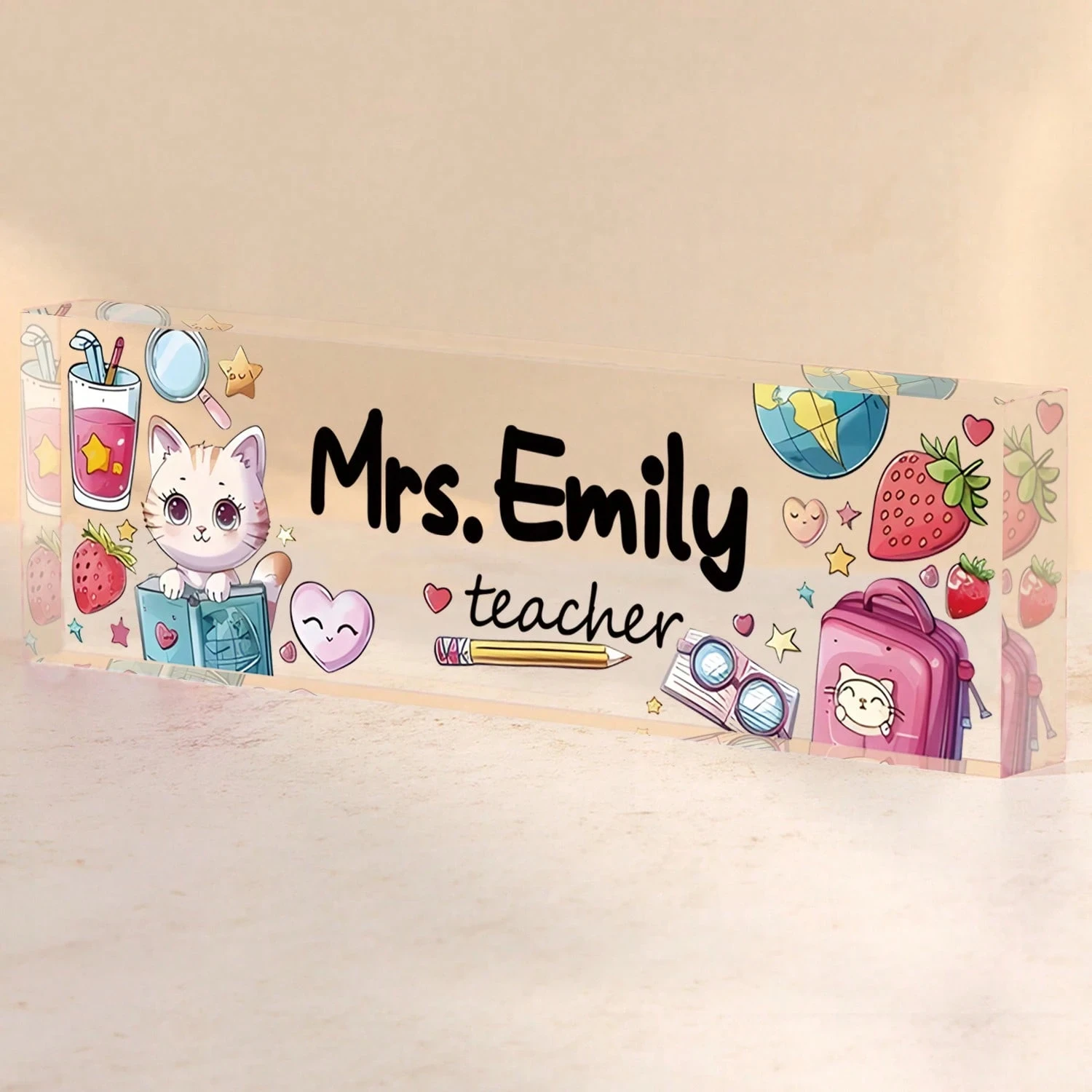 لوحة اسم مكتبية مخصصة مقاس 20*6 سم، 32 تصميمًا على شكل نجمة وقمر، هدية أكريليك مخصصة للمعلمين والرئيس والطلاب، ديكور المكتب #6