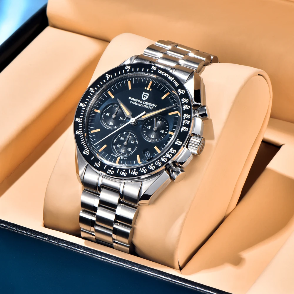 2025 جديد PAGANI تصميم القمر V6 ساعات رجالية فاخرة ساعة كوارتز للرجل كرونوغراف VK63 الرجال هدية AR الياقوت مرآة مضيئة