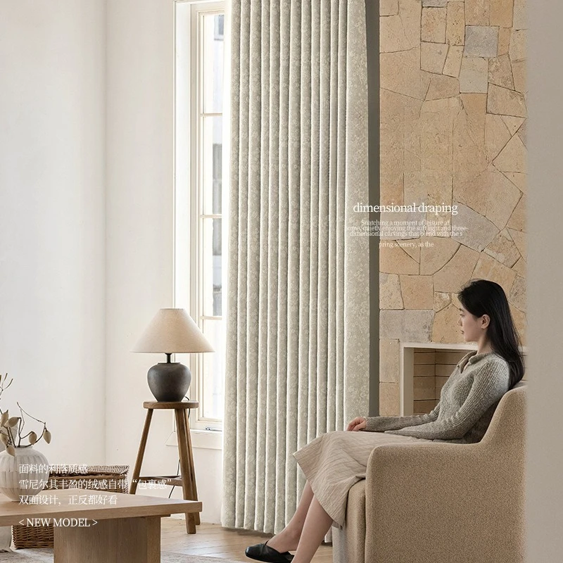 French Floral Chenille Velvet Cream Style Custom Size Customized  Curtains for Living Dining Room Bedroom Blackout Luxury