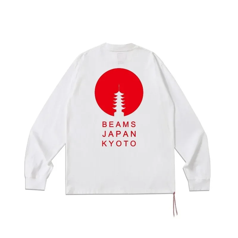 BEAMS JAPAN Mount Fuji Pigeon Gamecock Letter Print Red String Crewneck Short/Long Sleeve T-Shirt Unisex Trendy Retro