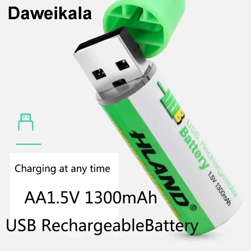 Daweikala 1.5V 1300mAh Capacity AA Fast Charging Li-ion Battery USB Rechargeable Battery for Toy Keyboard