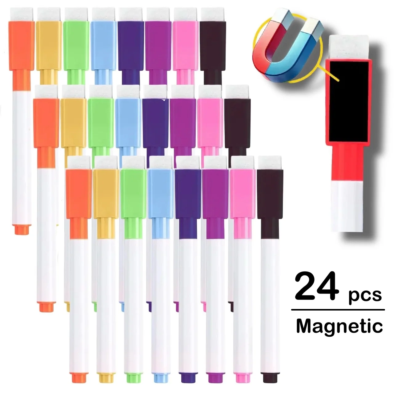 8/24pcs Colored Dry Erase Marker Pen Set with Magnetic & Eraser - Assorted Colors Whiteboard Pens for Classroom Office School
