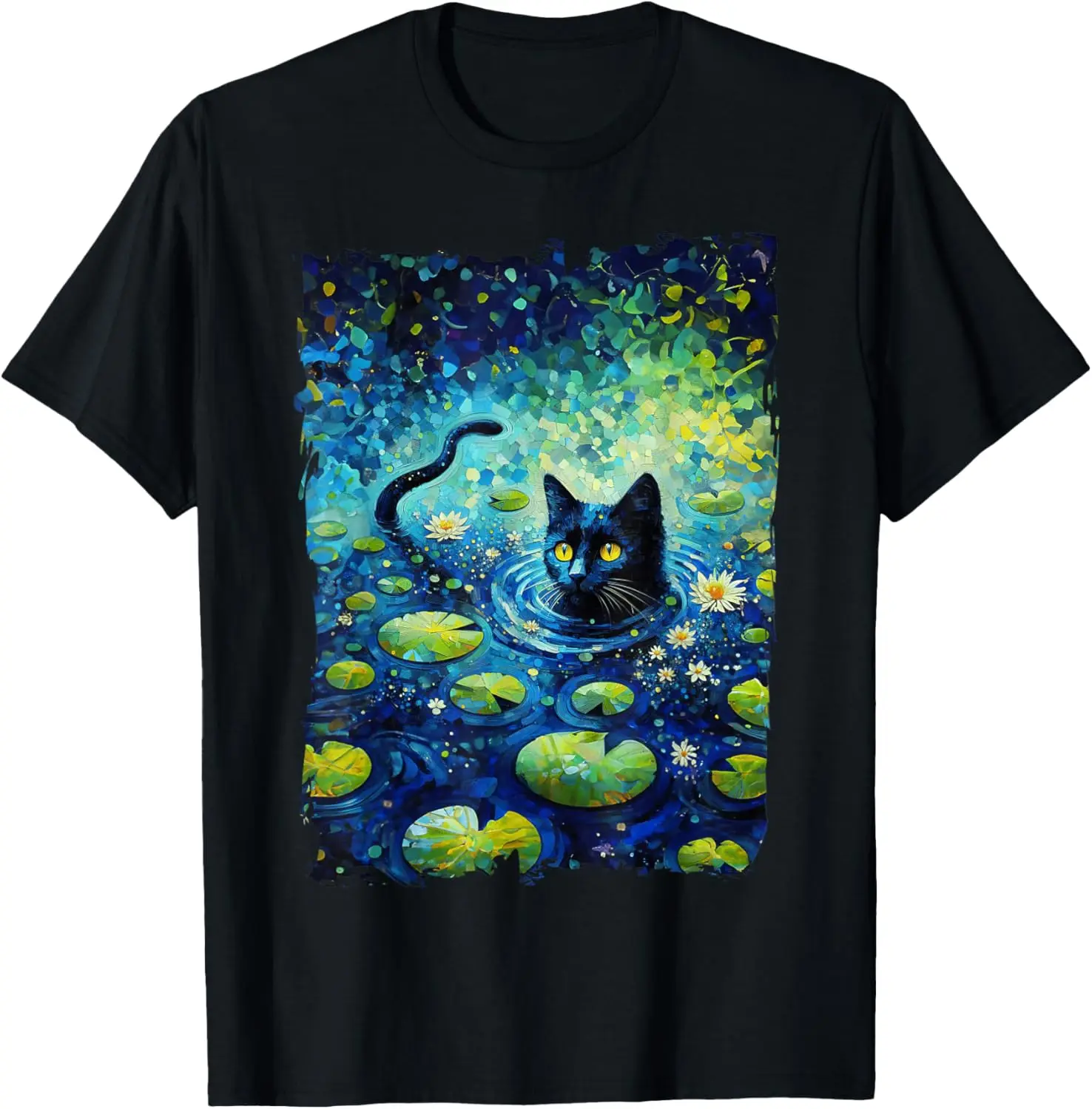 

Black Cat Monets Cat Waterlily T-Shirt