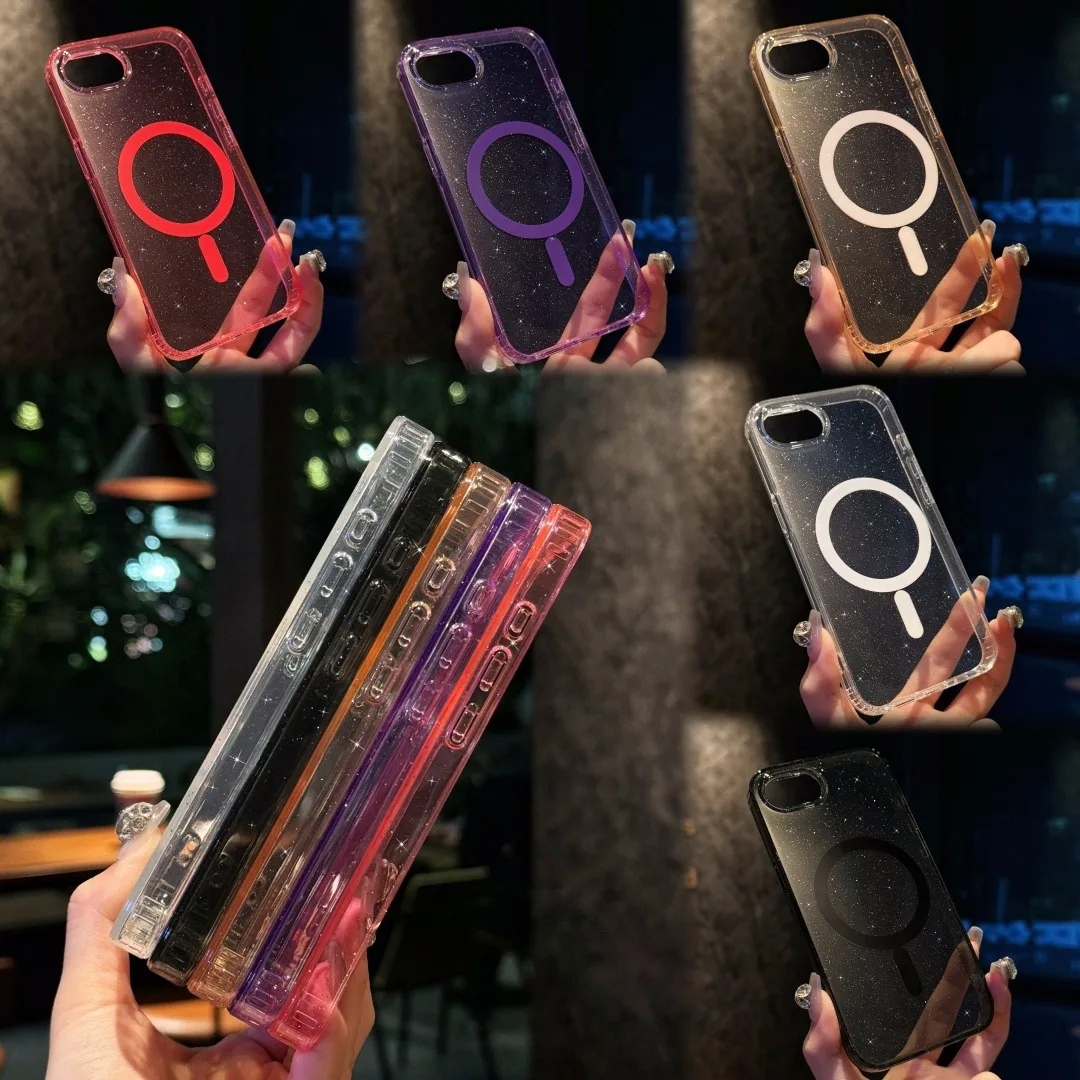 ブリンブリングリッター Magsafe ケース iPhone 16e 透明アクリル磁気ワイヤレス充電カバー iPhone16 E i16e SE 4 カバー