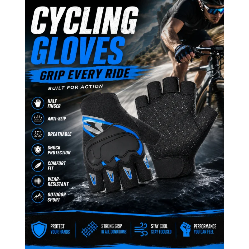 

Cycling Gloves for Men & Women, Half Finger Outdoor Sports Gloves