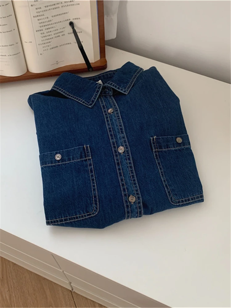 BL9805 New 2024 Korean Fashion Denim Office Lady Female Oversized Women Blouses Shirts Spring Summer Vintage Elegant Lady Tops