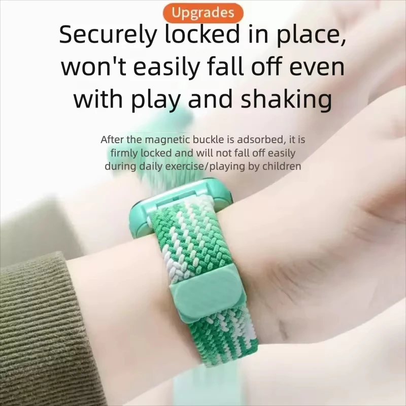 Pleciony nylonowy magnetyczny pasek do zegarka 15mm/17mm, oddychający elastyczny pasek na nadgarstek dla dziecięcych smartwatchów, pasuje do smartwatchów Xiaomi i Mitu R. — zdjęcie produktu 4