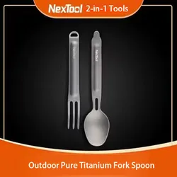 Nextool spork titânio puro ao ar livre e colher reutilizável acampamento conjunto de utensílios de mesa 2-em-1 destacável esportes ao ar livre saudável conveniente