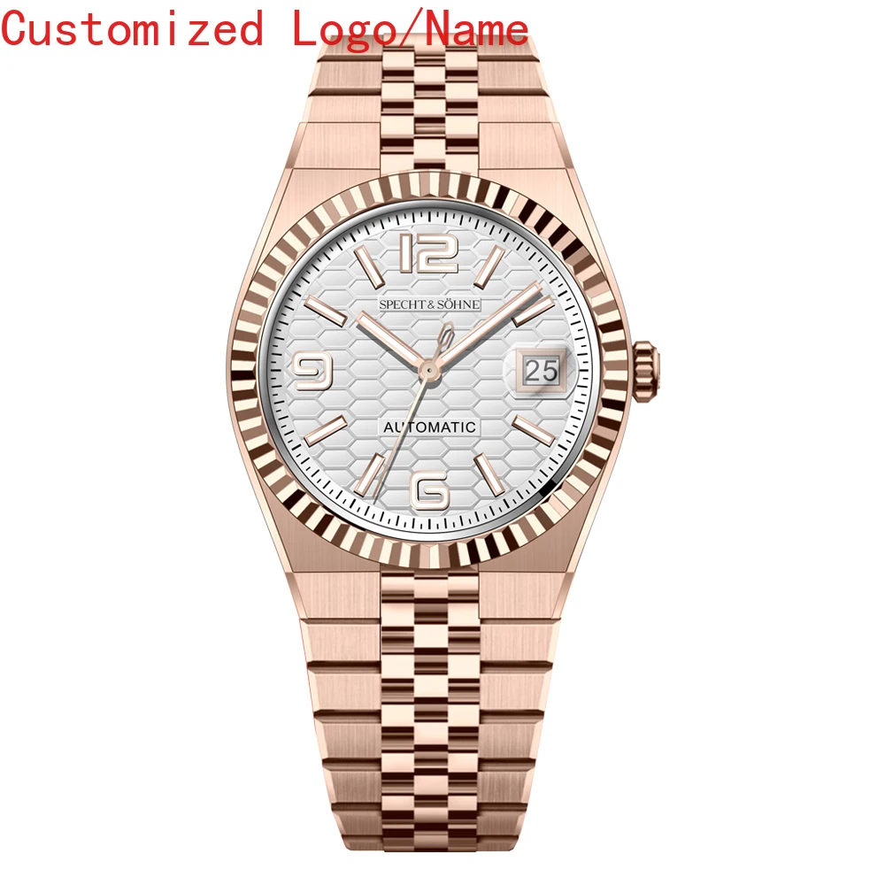 الفاخرة عارضة التقويم الرجال النساء التلقائية الميكانيكية ووتش الفولاذ المقاوم للصدأ الياقوت أسود أبيض أزرق الأرض الساعات حسب الطلب