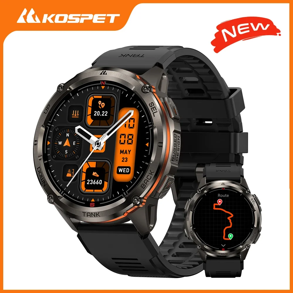 

KOSPET TANK T3 Ultra 2 GPS Rugged Smart Watch For Men 5ATM IP69K Waterproof Military Grade Stainless Steel 24/7 Health Monitor