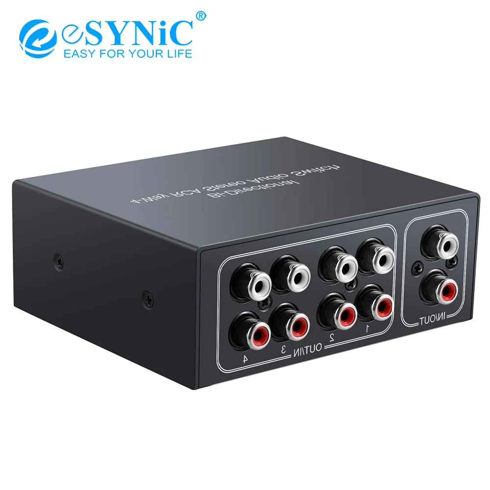 eSYNiC 4X1/1X4 L/R Stereo Audio Bi-Directional Switcher L/R Sound Channel Audio Splitter RCA Stereo Switch Selector For DVD AMP