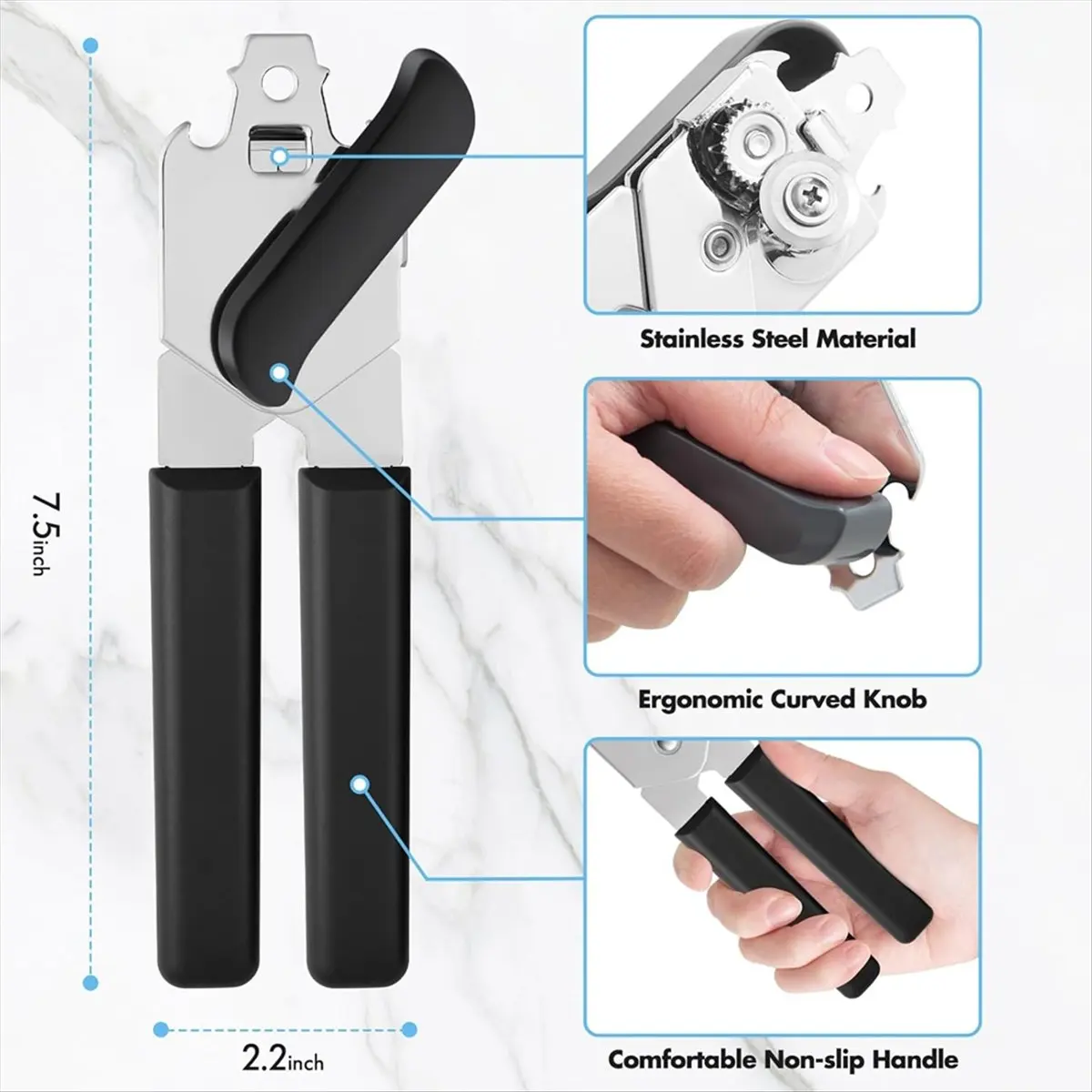 N14R Top Heavy Duty Stainless Steel Can Opener Smooth Edge and Bottle Openers, Easy Turn Can Openers for Seniors