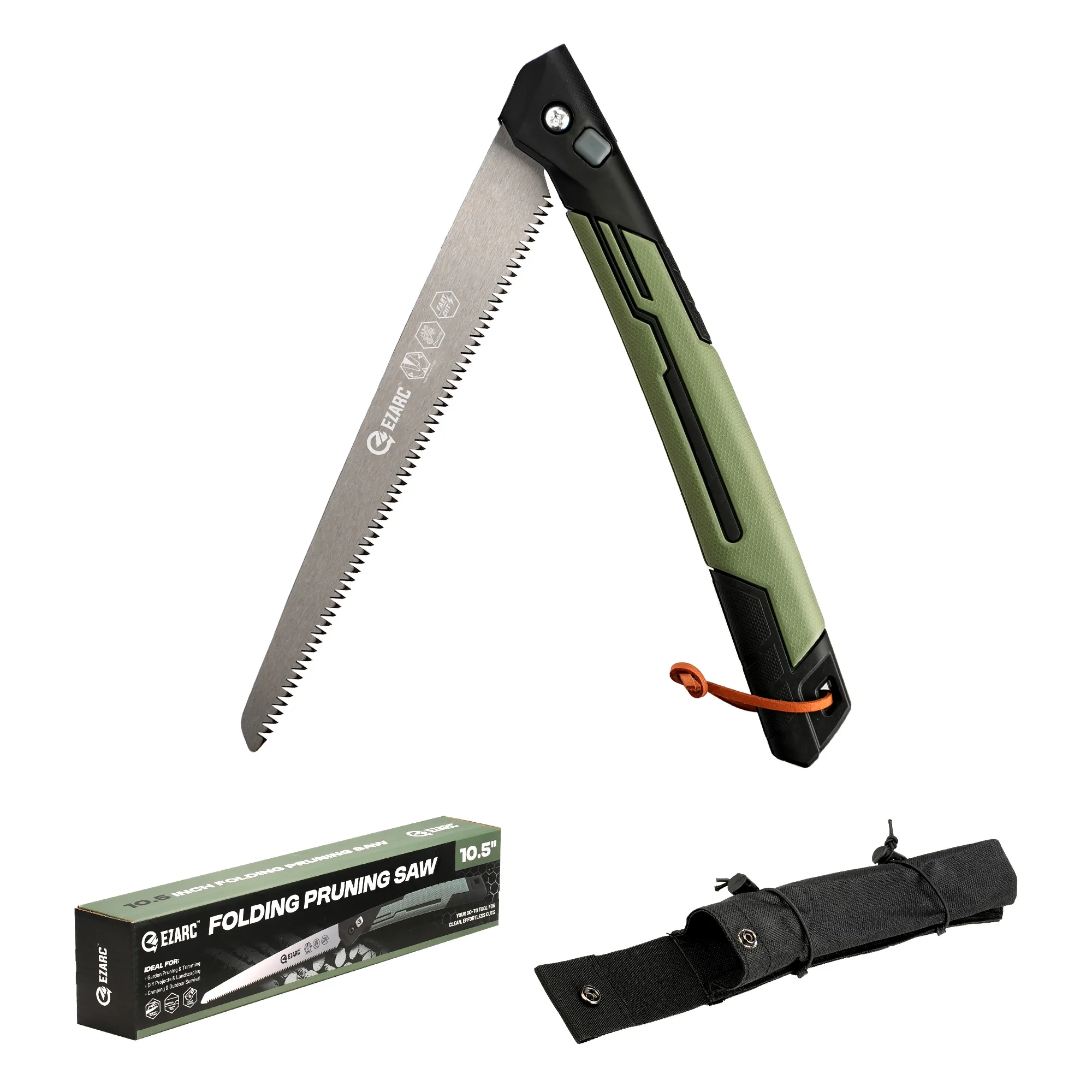 EZARC 10.5'' Folding Pruning Saw Green SK5 7TPI Triple-Ground Teeth Hand Saw Tree Branch/Wood/Bamboo/Plastic with Storage Pouch