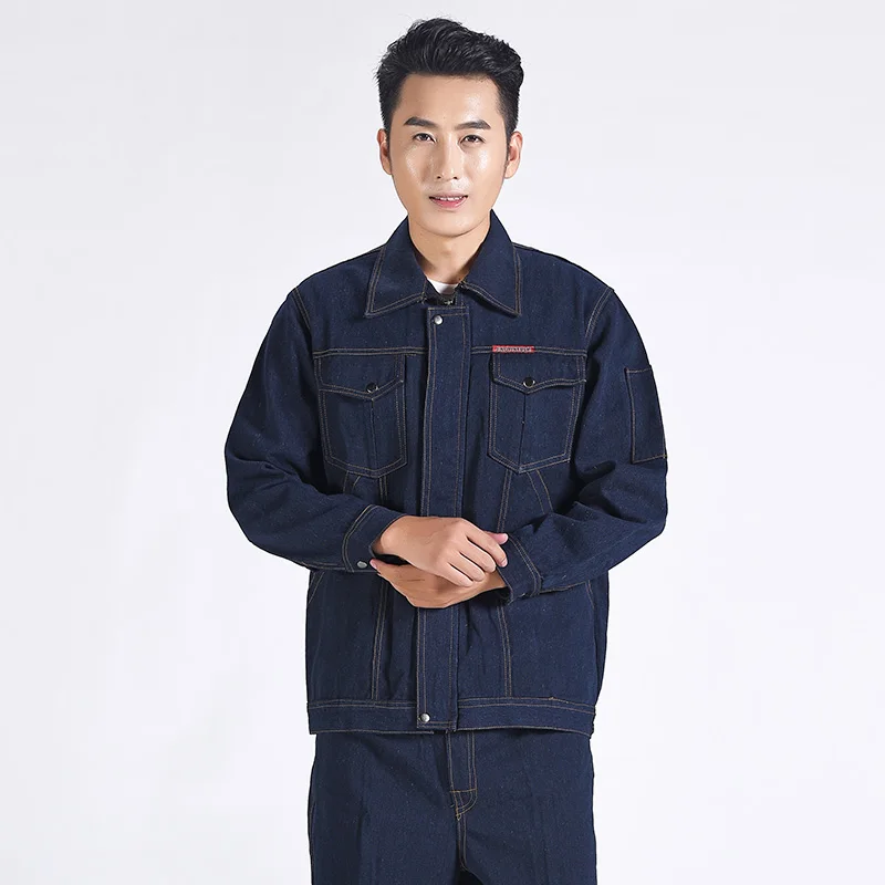  Welding Protective Suit Men's Workwear Denim Zipper ket Labor Protection Clothing Set Mechanical Repair
