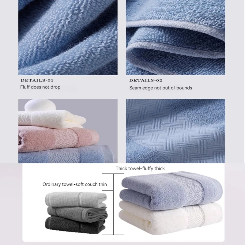 Plain cotton towel, thickening for household travel and outdoor use, soft and non-fading towel absorbent, adult men and women