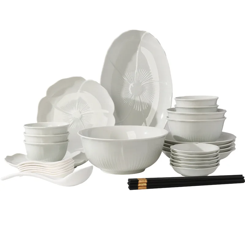 yjq azure high temperature underglaze color relief ceramic tableware gifts housewarming new home bowl set household