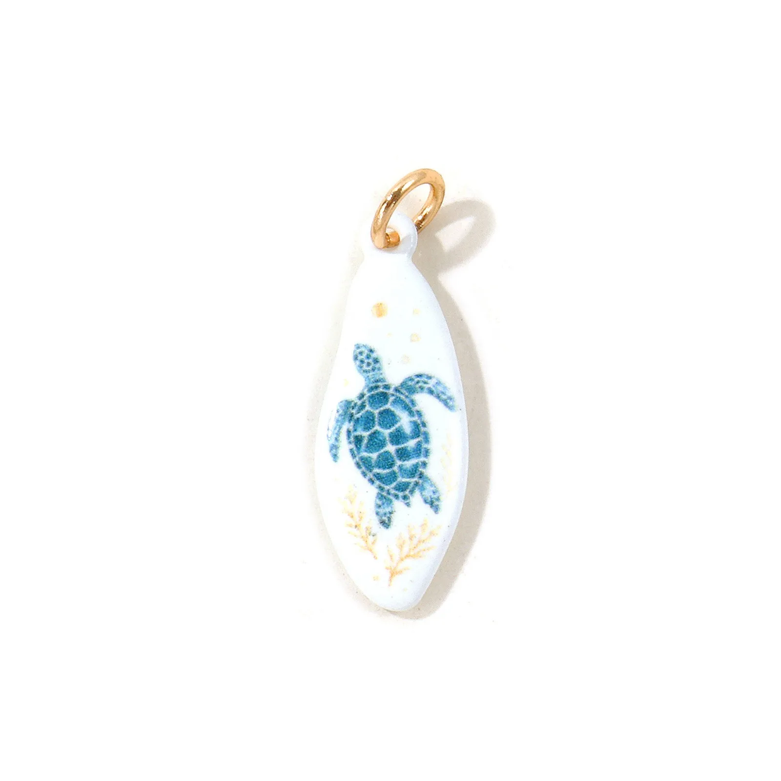 1 Stück Ozean-Schmuck Muschel-Schildkröten-Seepferdchen-Anhänger 18K vergoldet blau doppelseitig emailliert bedruckter Messinganhänger DIY 3x1cm – Detail 1