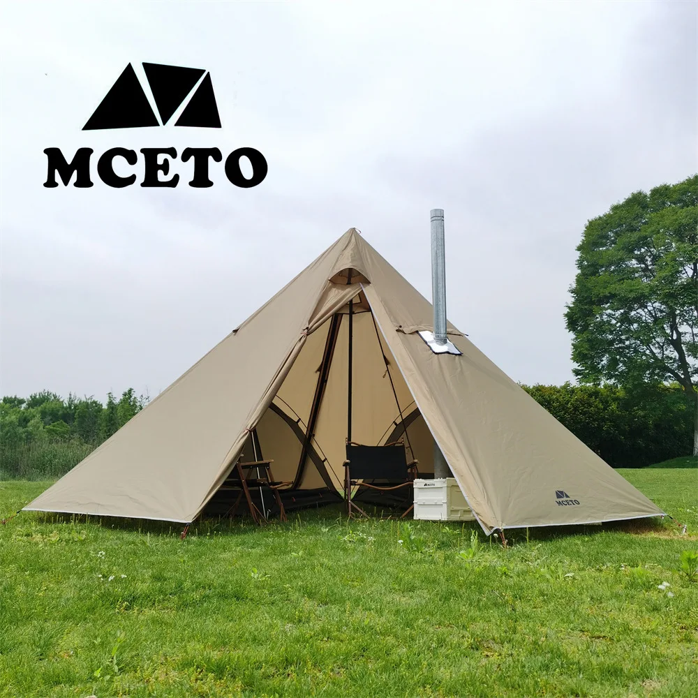 

Camping 5-8 Person Pyramid Tent 500 Hight 2.4M Large Space Rainproof Ultralight Hot Tent With Chimney Window Winter Camping Tent