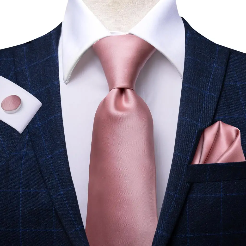 Dusty Pink Solid 2023 Dasi Pria Elegan Baru Hanky Cufflink Dasi Sutra untuk Pria Pesta Pernikahan Merek Fashion Bisnis Hi-Tie