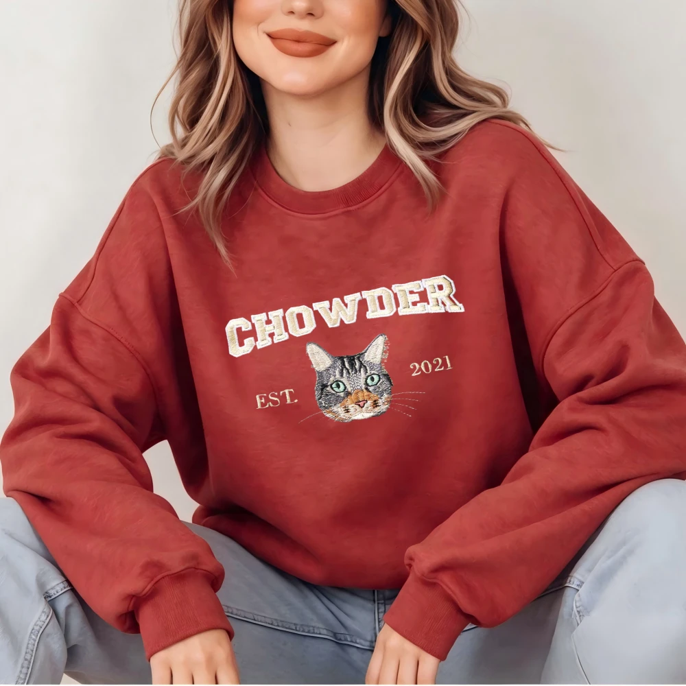 Vintage Chowder Cat Sweatshirt Women Funny Graphic Print Black Long Sleeve Crew Neck Retro Casual Fall Winter Kitty Lovers Gift