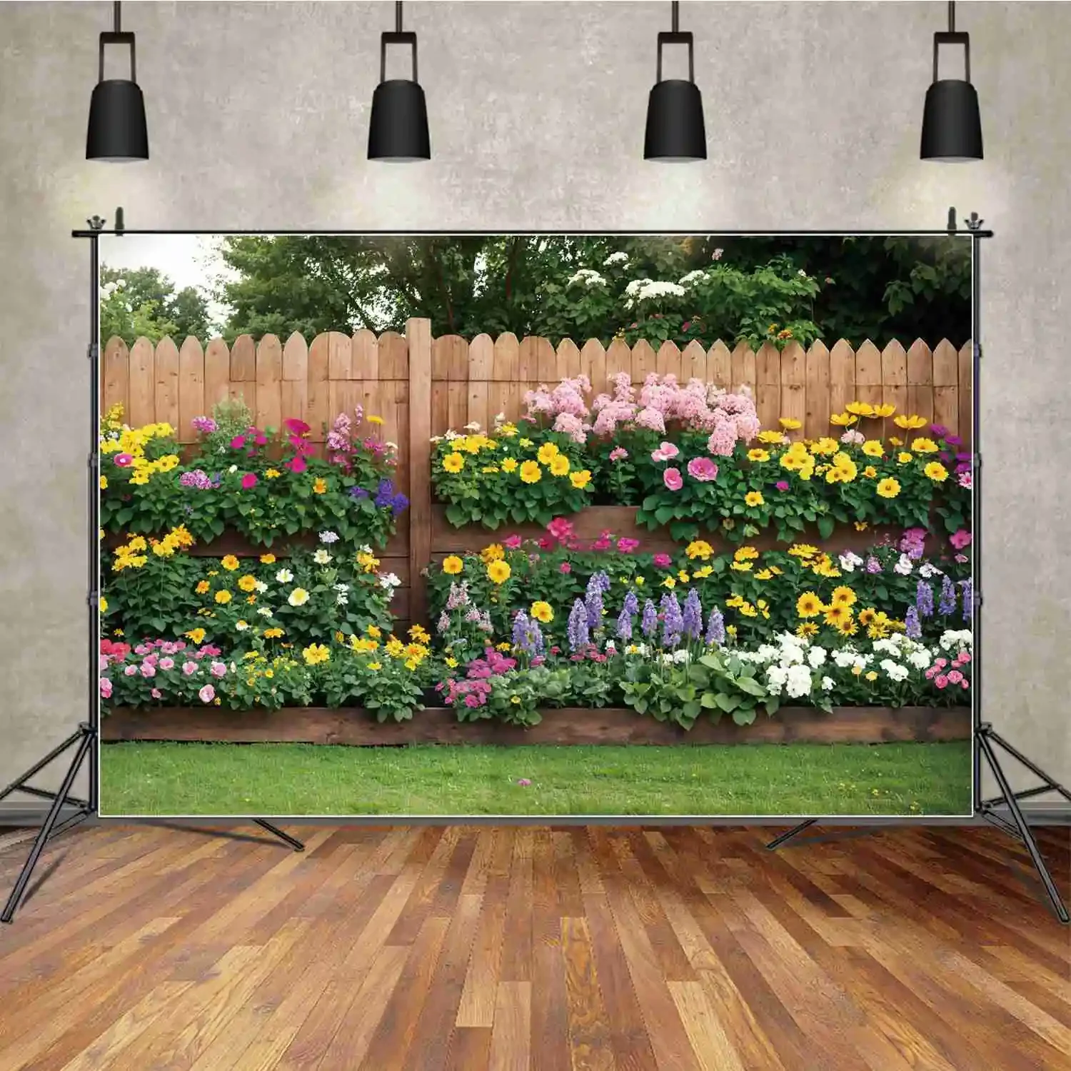 

Blossom Flower Garden Backdrops Photography Wooden Planks Fence Wall Grassland Personalized Baby Photo Background Studio Props