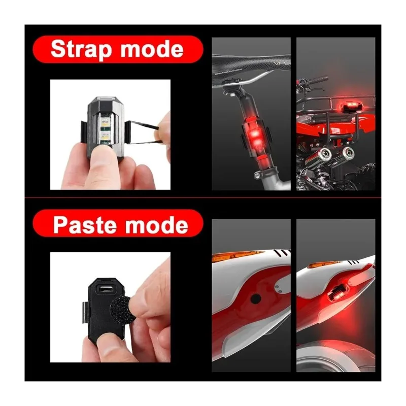    ضوء ستروب LED صغير بـ 7 ألوان - ضوء إشارة تحذير ليلي قابل لإعادة الشحن عبر USB للدراجات النارية بدون طيار
