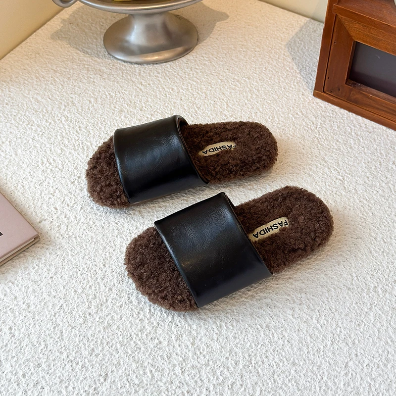 Home Indoor Winter Children's Open Toe Furry Slippers Soft Cotton Fashionable Slip-On Slippers for Kids Comfortable Home Wear