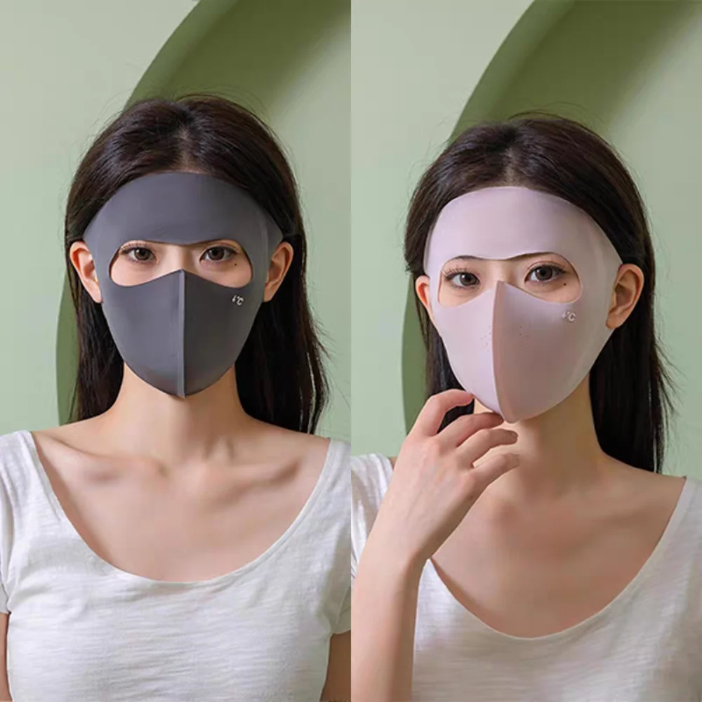 Polyester Upf50 + Zonnebrandcrème Masker Ademend Spotloos Ijs Zijde Gezicht Kleding Elastische Sneldrogende Gezicht Bescherming Tegen De Zon Meisje