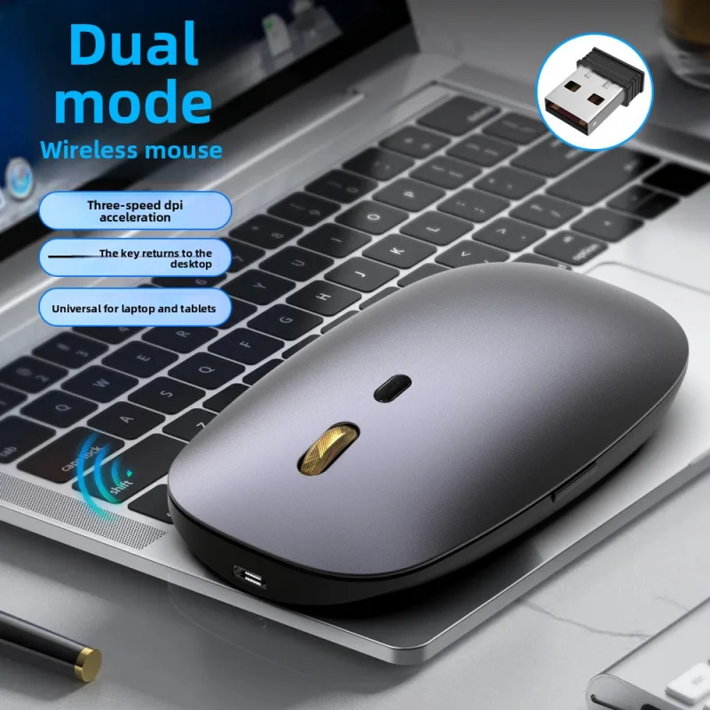 

Dual Mode 2.4G Wireless Bluetooth Mouse V9 Rechargeable 5-Button Silent Business Office Optical