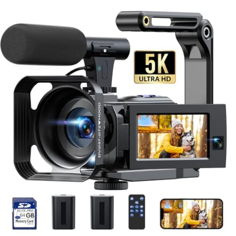 

Vlogging camera for YouTube, 5K video and 56MP dual lens, black aluminum body, 3 270 flip touch screen, 16X zoom, night vision,