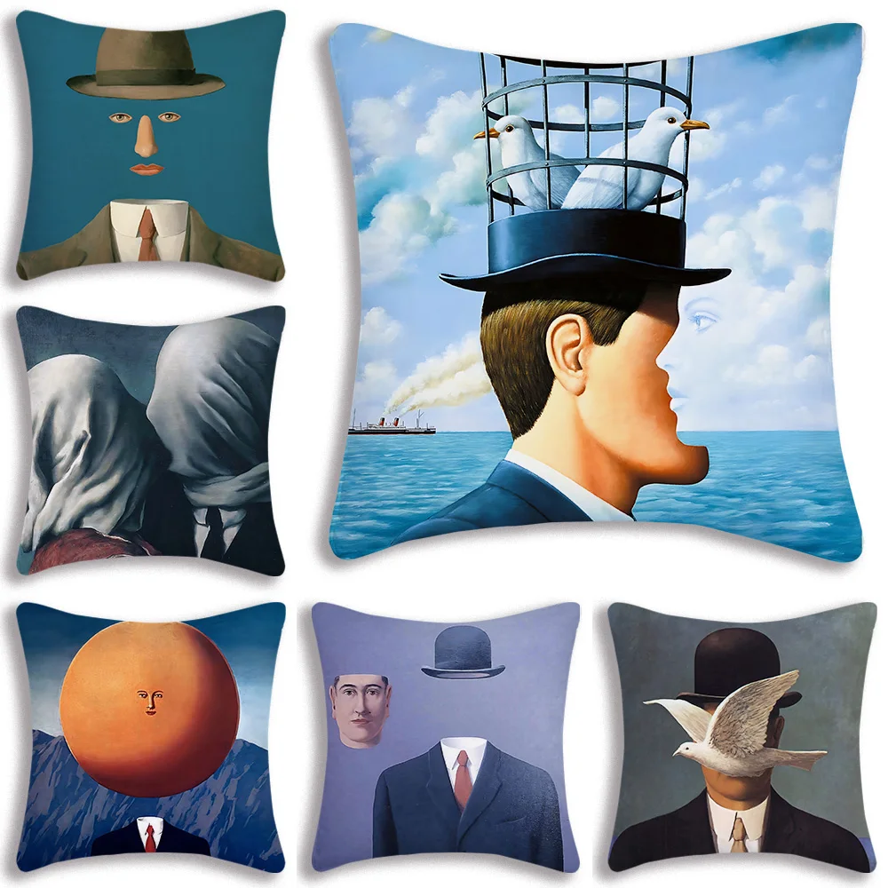 R-Rene MagritteS Pillow Covers Cartoon Sofa Decorative Home Double-sided Printing Short Plush Cute Cushion Cover