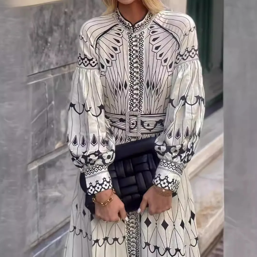 

Повседневное свободное женское хлопковое платье с поясом, рукавами-фонариками, изо льна, для весны, лета, осени, модное, элегантное, для работы и повседневной носки