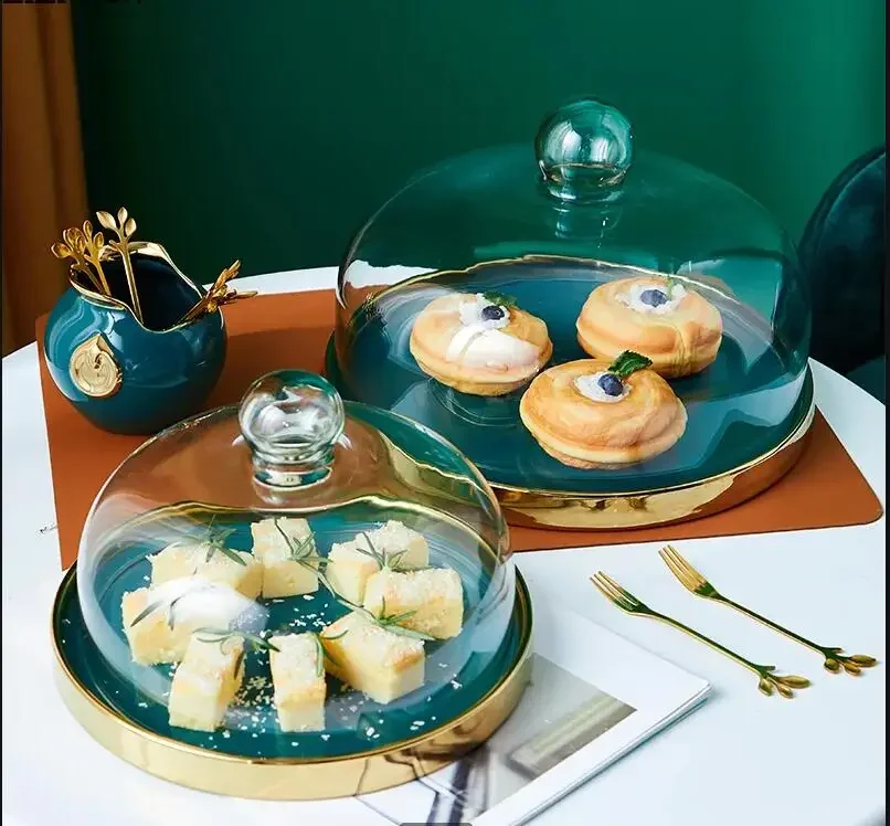 

Керамическая тарелка для торта, ресторанная посуда, дегустация с пластиковой/стеклянной крышкой, домашний декор, поднос для фруктовых вечеринок и десертов