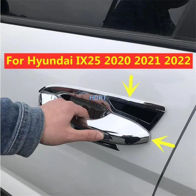 Car Door Handle ABS Chrome Bowl Cover Trims Frame Sticker For Hyundai IX25 Creta (Venue) 2020 2021 2022 Carbon Fiber Accessories