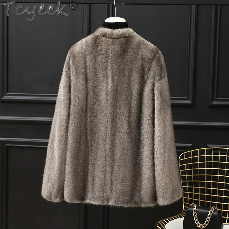 Tcyeek-Manteau en vison naturel pour femme, veste d'hiver pour femme, vêtements chauds, style court, fourrure véritable, combélégant, mode 2024