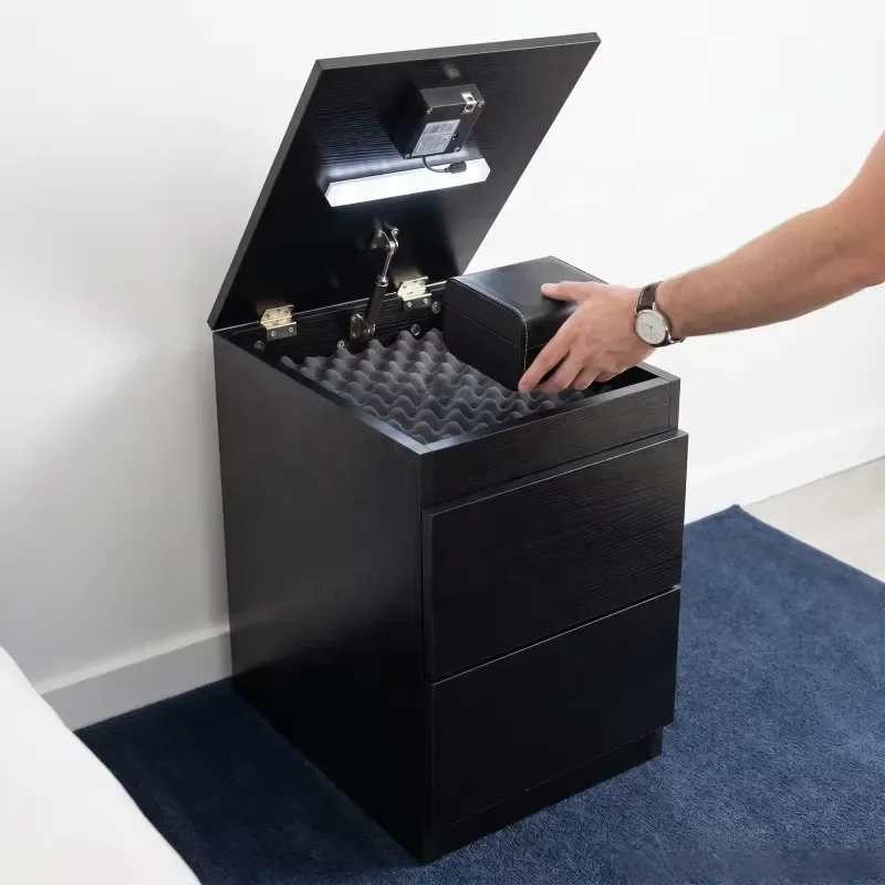 Eco Friendly Wooden Nightstand with Electronic Lock Hidden Storage Camouflage Design for Living Room Bedroom Modern Furniture