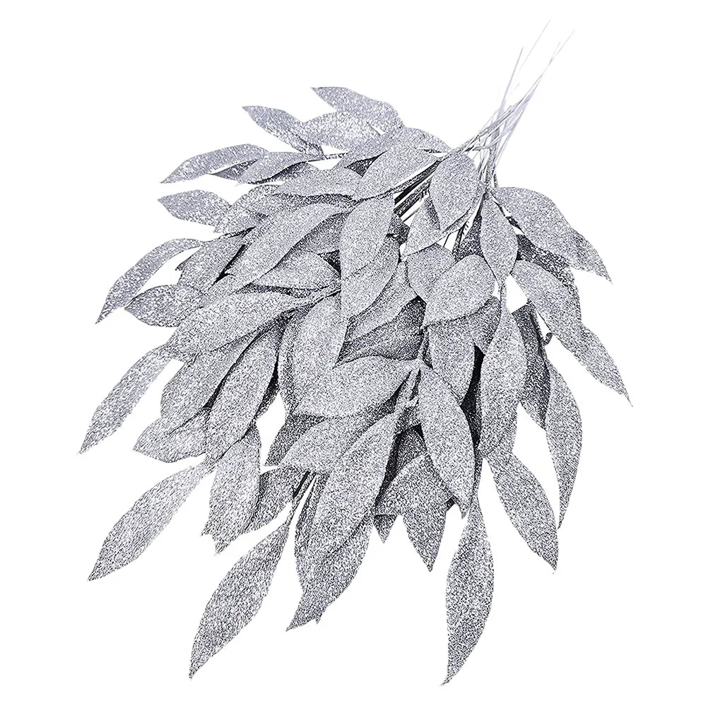 

10 Pcs Christmas Gold Pink Leaf Tree Garland Decoration 10pcs (Silver) Decorations Pick Leaves Glitter Fake Fairy Picks Plastic