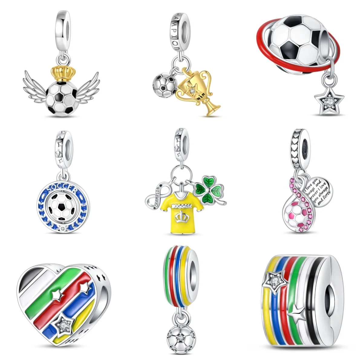 

New 925 Silver Charms Lucky Football Pendant Bead Banner Safety Buckle Women Diy Jewelry Fit Original Pandora Bracelet Making